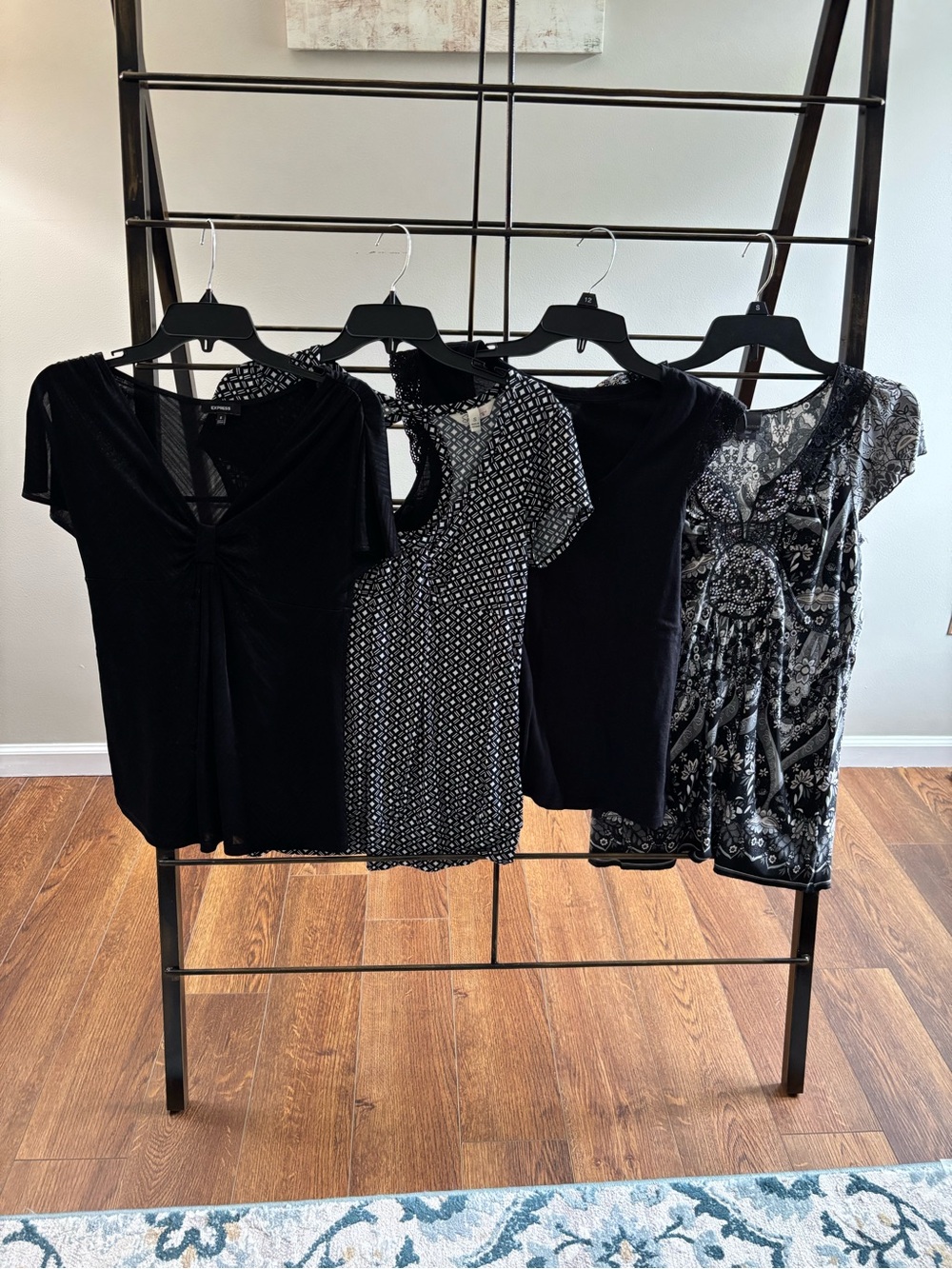 Bundle of 4 Women's Black & Patterned Short Sleeve Tops - Mixed Brands Size S